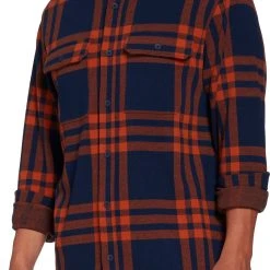 Alpine Design Men's Wanderful Knit Long Sleeve Shirt For Men Three Stripe Plaid Navy