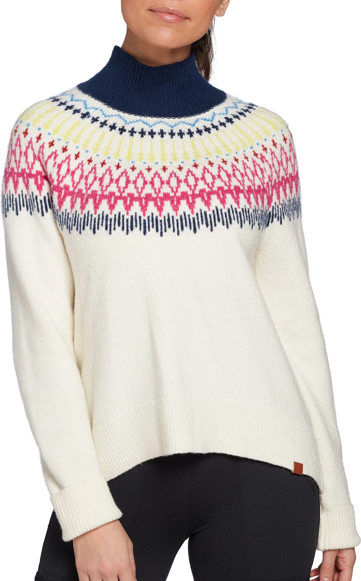 Alpine Design Women's Dawn Calm Fair Isle Mock Neck Sweater For Women Fairisle Conifer/unbleach
