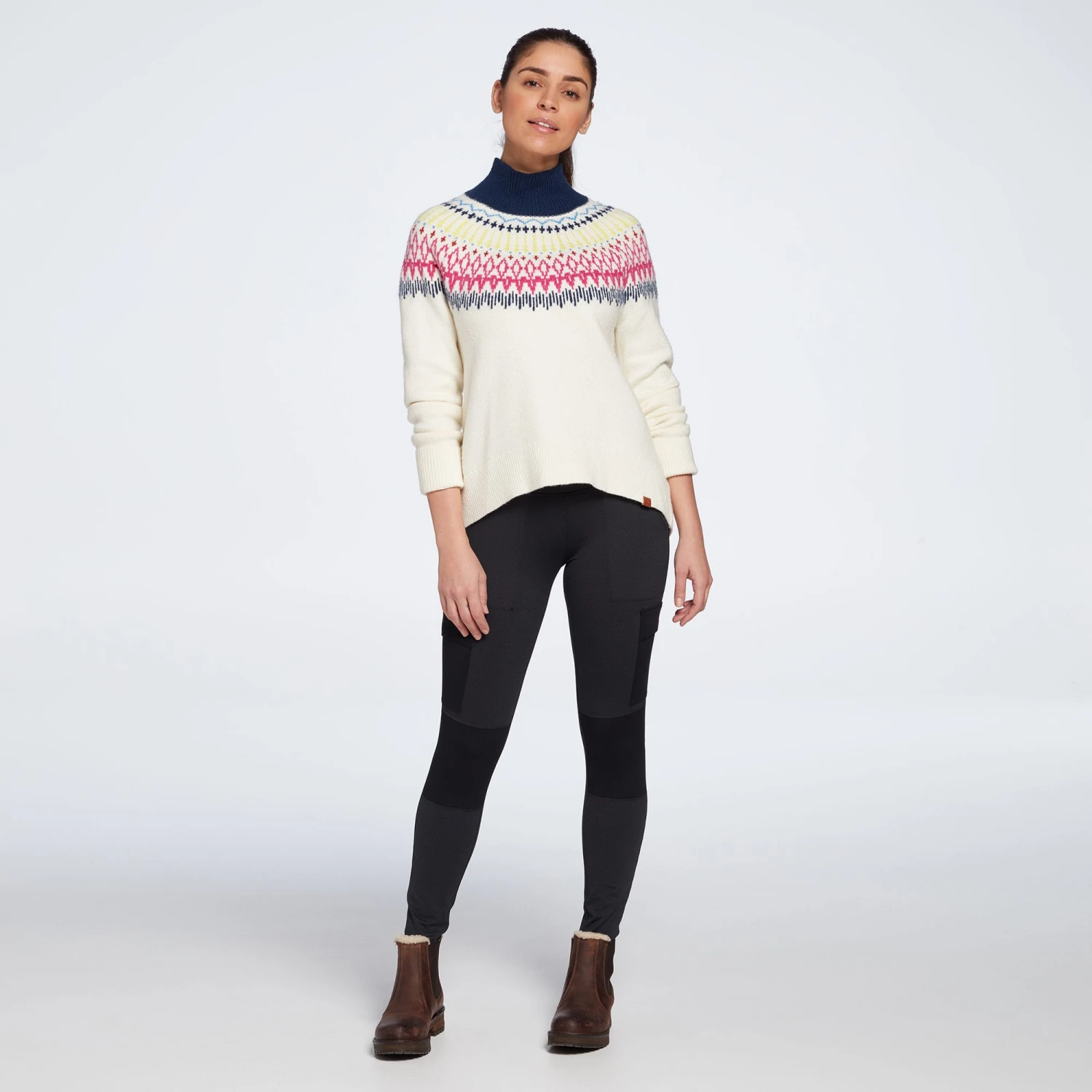 Alpine Design Women's Dawn Calm Fair Isle Mock Neck Sweater For Women Fairisle Conifer/unbleach - Image 2