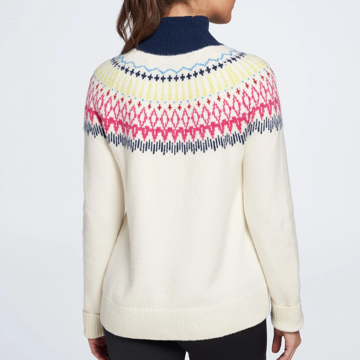 Alpine Design Women's Dawn Calm Fair Isle Mock Neck Sweater For Women Fairisle Conifer/unbleach - Image 3